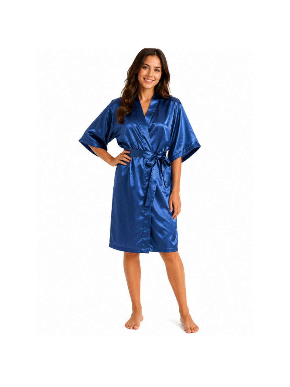 Women’s Short Sleeve Silky Robe – Navy Blue – Size S – NWT